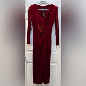 NWT Connected Red Velvet Faux Wrap Maxi Dress Sz 10 Gothic Vampire Elegant Sexy